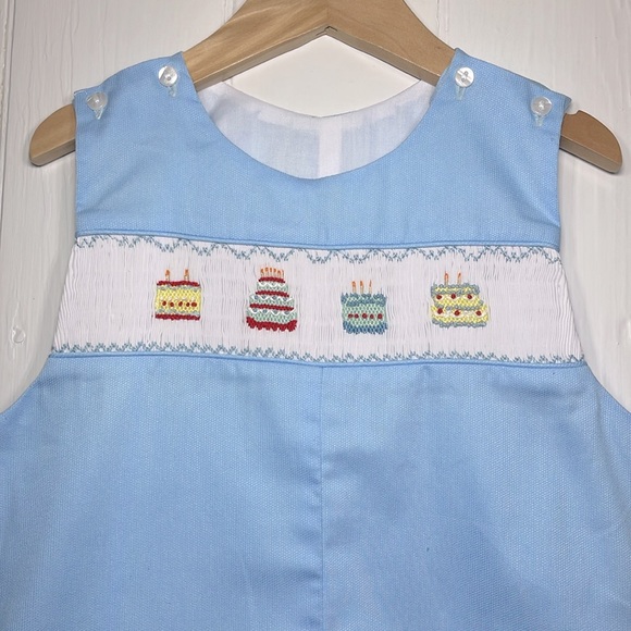 RUTH & RALPH EUC/LN Hand Smocked Birthday Cake John John Romper - Picture 1 of 2